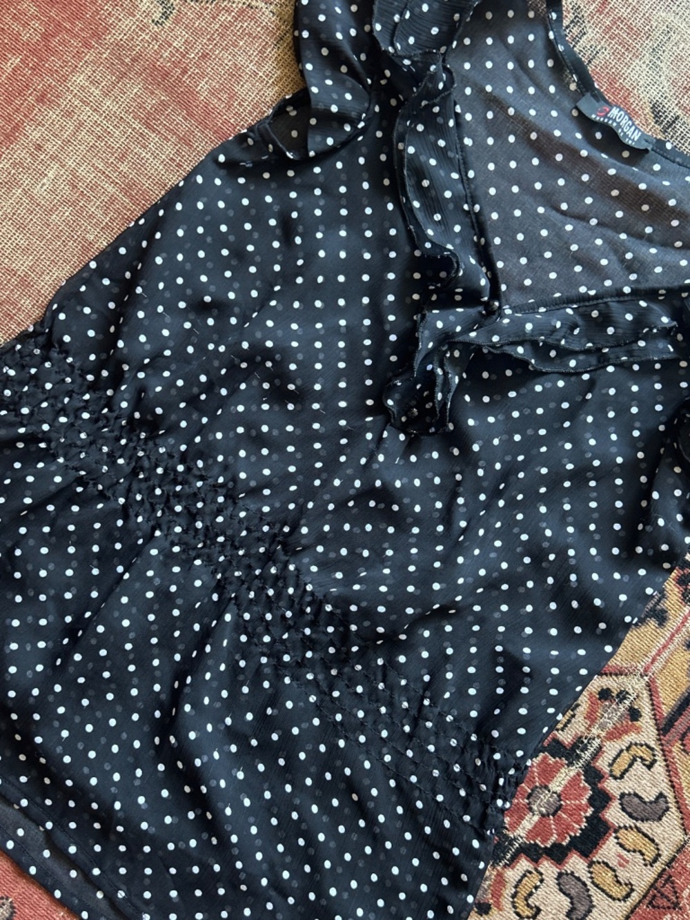 Vintage Black/White Morgan de Toi Polka Dot Blouse - Picture 2 of 3